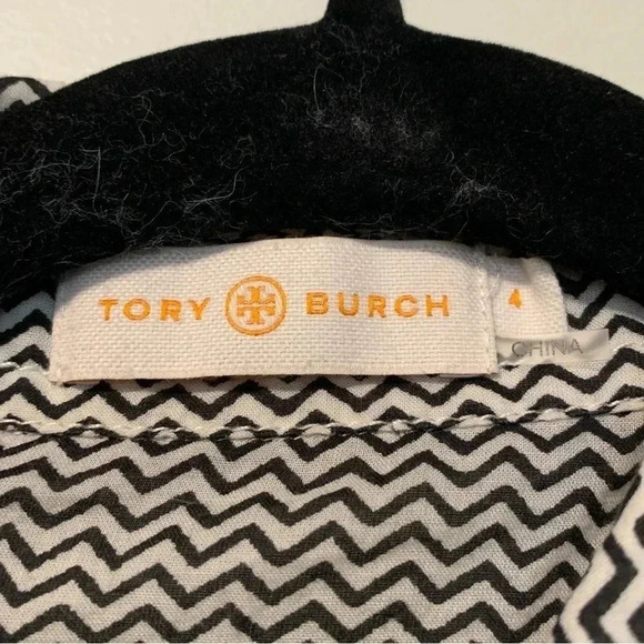 Tory Burch black  white 100% cotton chevron button down shirt - Picture 2 of 4